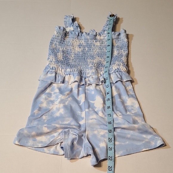 BCBG Girls Blue Tie-Dye Kids Smocke Romper  7/8 EUC Elastic Waist Stretch Straps - Picture 9 of 11
